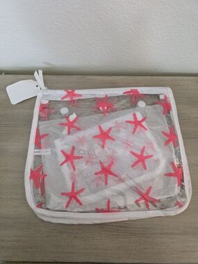 Bogg Two Clear Pink Starfish Cosmetic Pouch NWT